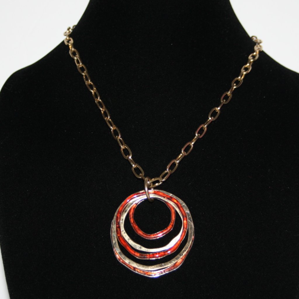 Reversible Silver  Red Pendant Necklace 1720 GoldTone Chain